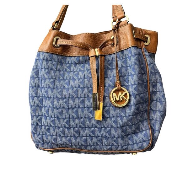 Michael Kors Hobo Blue Canvas/ Leather Drawstring Bag - Picture 1 of 7